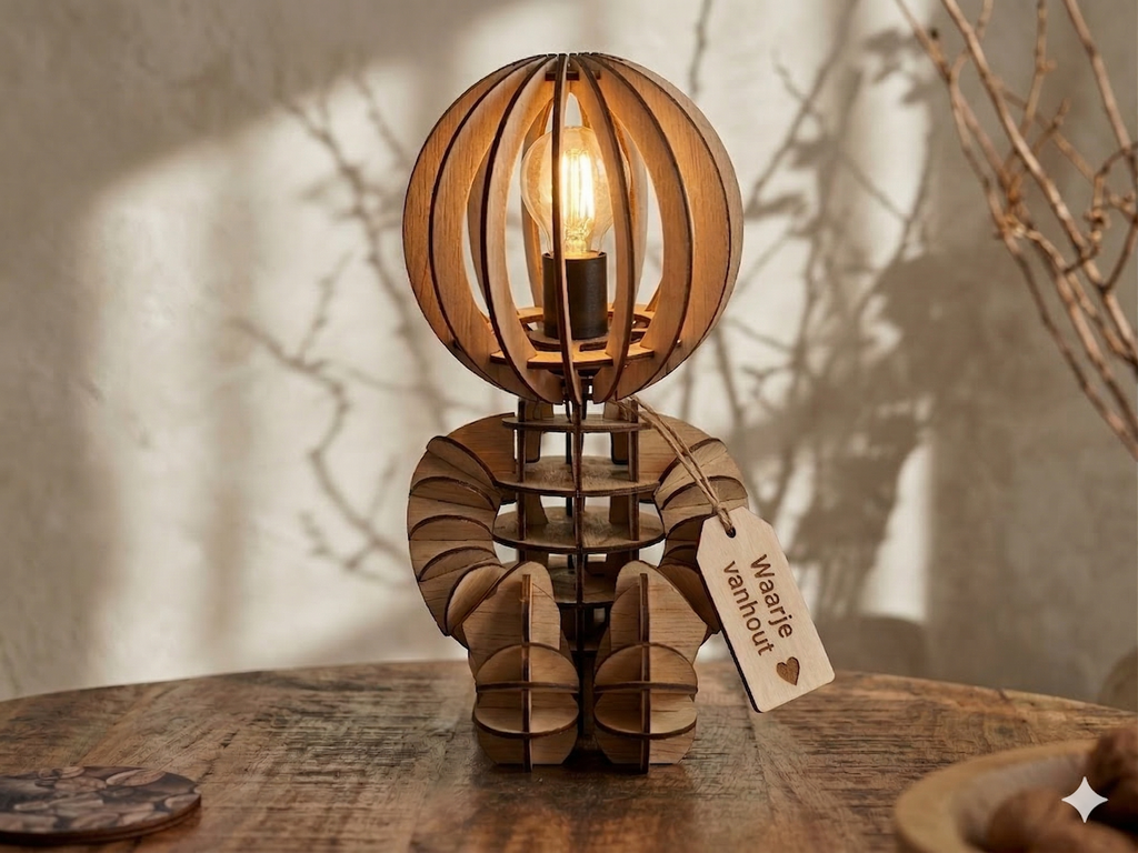 houten lamp zittende robot