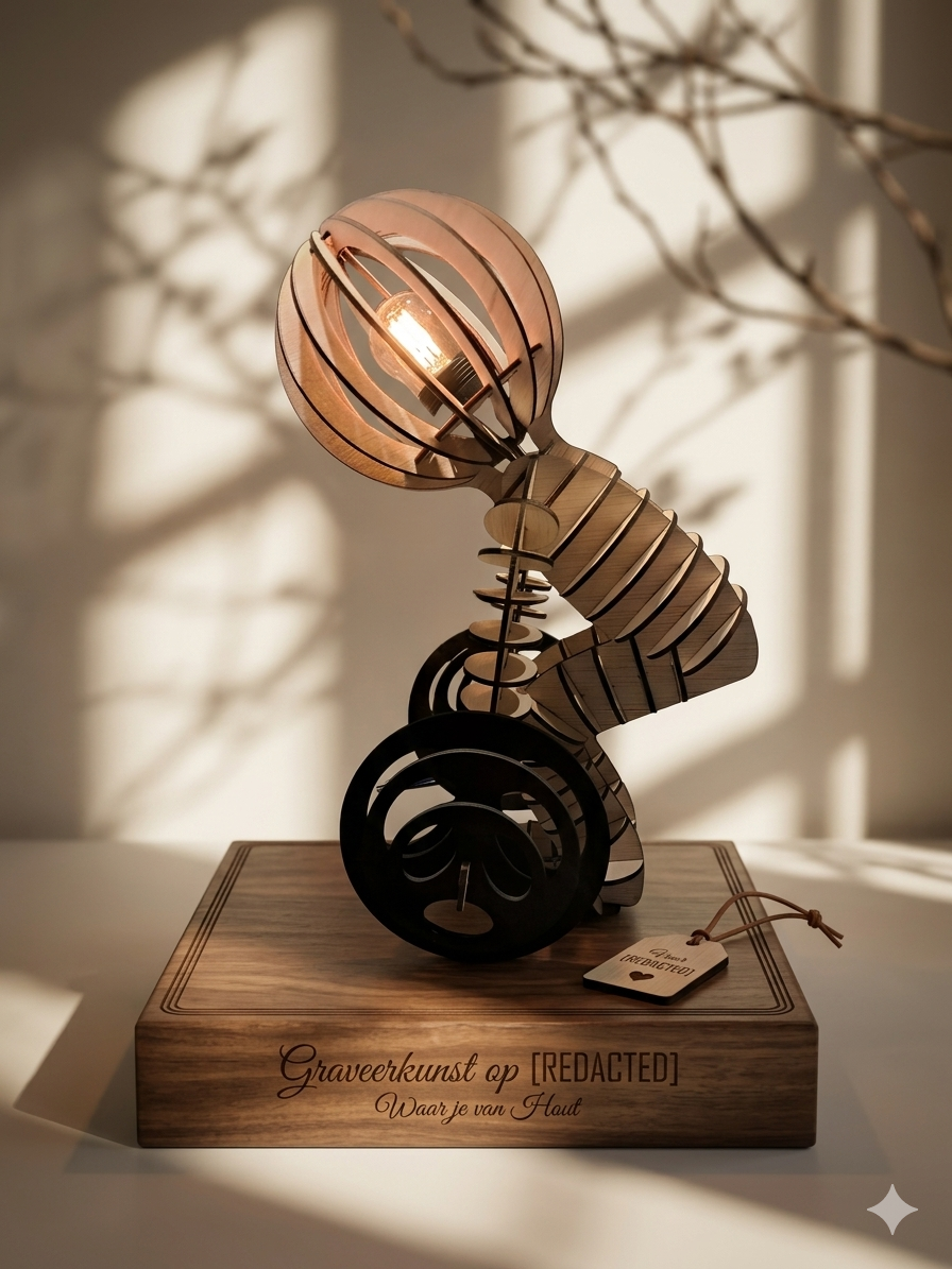 houten tafellamp gewichtheffer